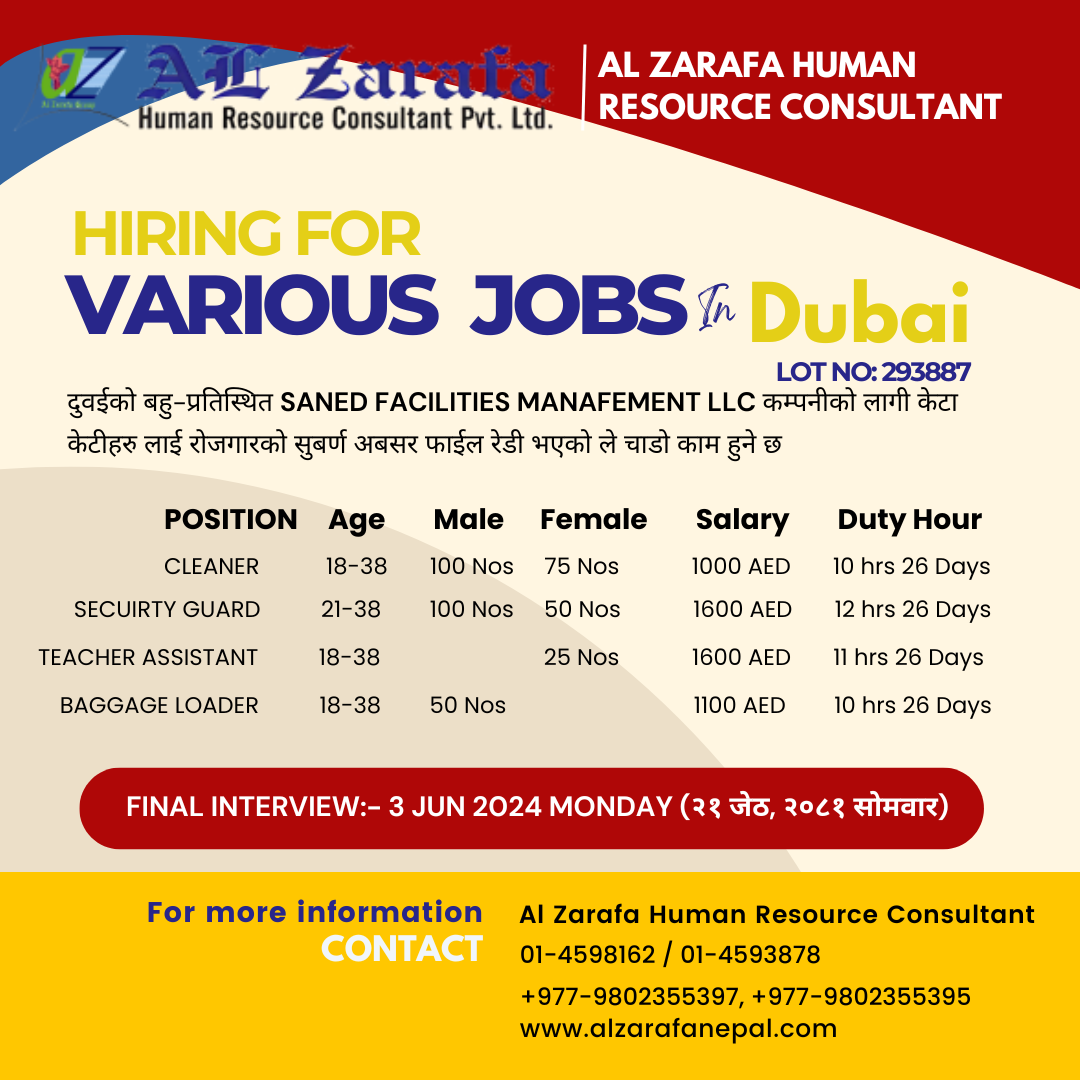 Various Job in Dubai -300 Nos