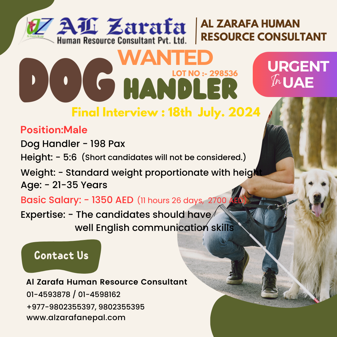 Dog Handler job In UAE - 198 Pax, Lot No - 298536